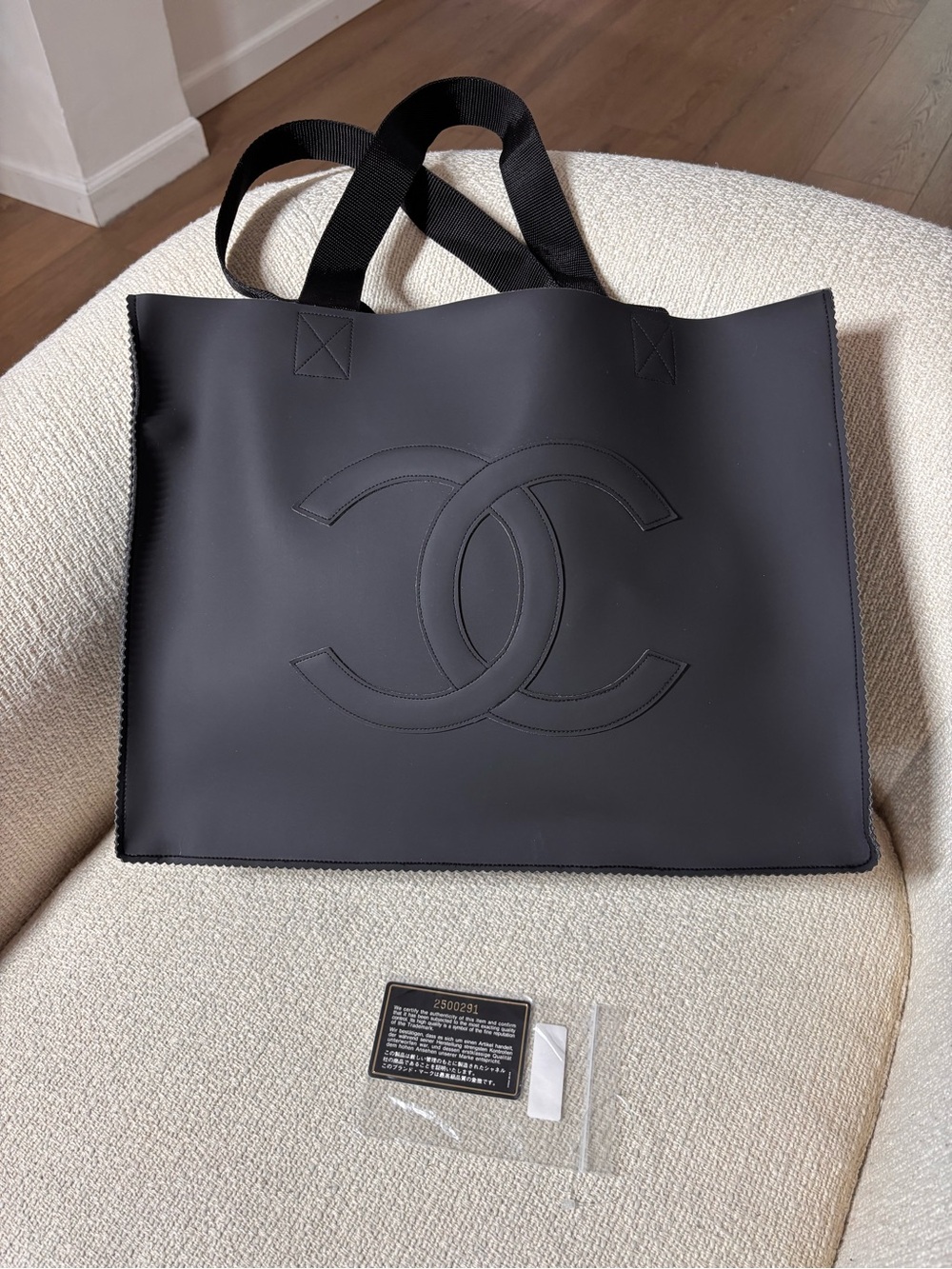 Authentic CHANEL CC logo black rubber large shopping tote LIKE NEW